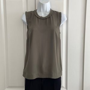 JCrew khaki poly flowy tank with ruffle detail